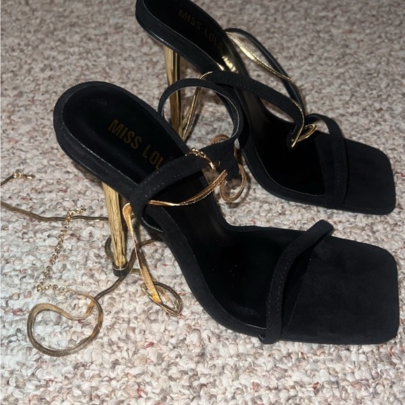 LOLA Black Heels with Gold Straps - Picture 1 of 2